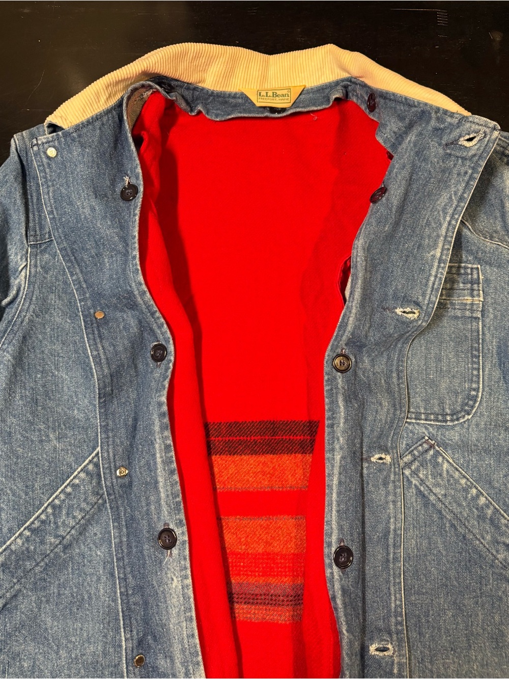 Vintage L.L. Bean Denim Jean Jacket Chore Coat Removable Wool Liner Size XL/2XL